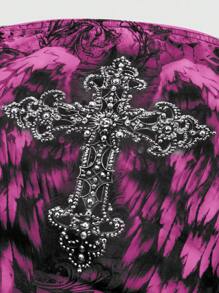 ROMWE Grunge Punk Gothic Retro Vampire Cross Rhinestone Wing Print Ruched Sexy Camisole Top For Women