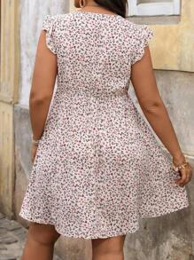 SHEIN VCAY Plus Size Ditsy Floral Print Ruffle Trim Dress,Beach Dress Sundress,Holiday Outfits Boho - Multicolor - View 2