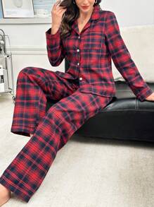 Plaid Pattern Casual Women's Pajama Set - Multicolor - View 6