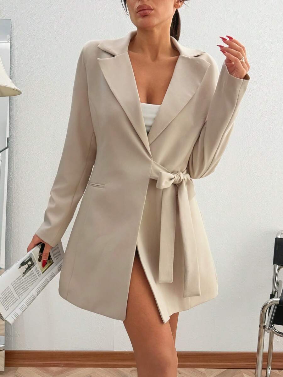 EURMUSE Women Solid Color Blazer Jackets Simple Fashionable Daily Casual - Beige - View 1