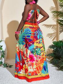 Slaydiva Women's Summer Vacation Sexy Floral Print Halter Maxi Long Dress - Multicolor - View 4