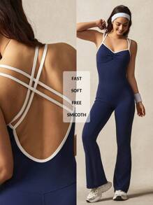 VARSITIE 紧身美背女式运动连体裤 - 藏蓝色 - 查看 2