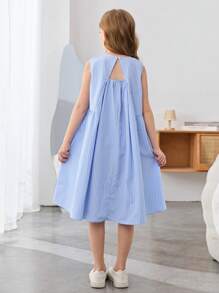 SHEIN Serisse Kids Vestido suelto y casual para niña preadolescente con cuello redondo, sin mangas, de unicolor y espalda abierta