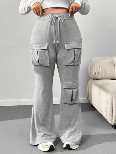 SHEIN EZwear Plus Size Grey Stretch Skinny Utility Pants
