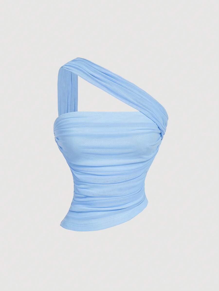 SHEIN MOD Women's Light Blue Vintage Asymmetric Ruched Sleeveless Top,Homecoming Clothes,Mermaid Costume,Fairy Costume,Greek Goddess,