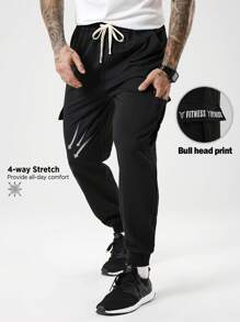 Manfinity Sport Corelite Men's Fitness Muscle Trousers, Leggings With Flaps And Multi-Pockets, Jogging Outdoor Casual Trousers, Elastic Drawstring Belt Workwear Training Spring& Overalls