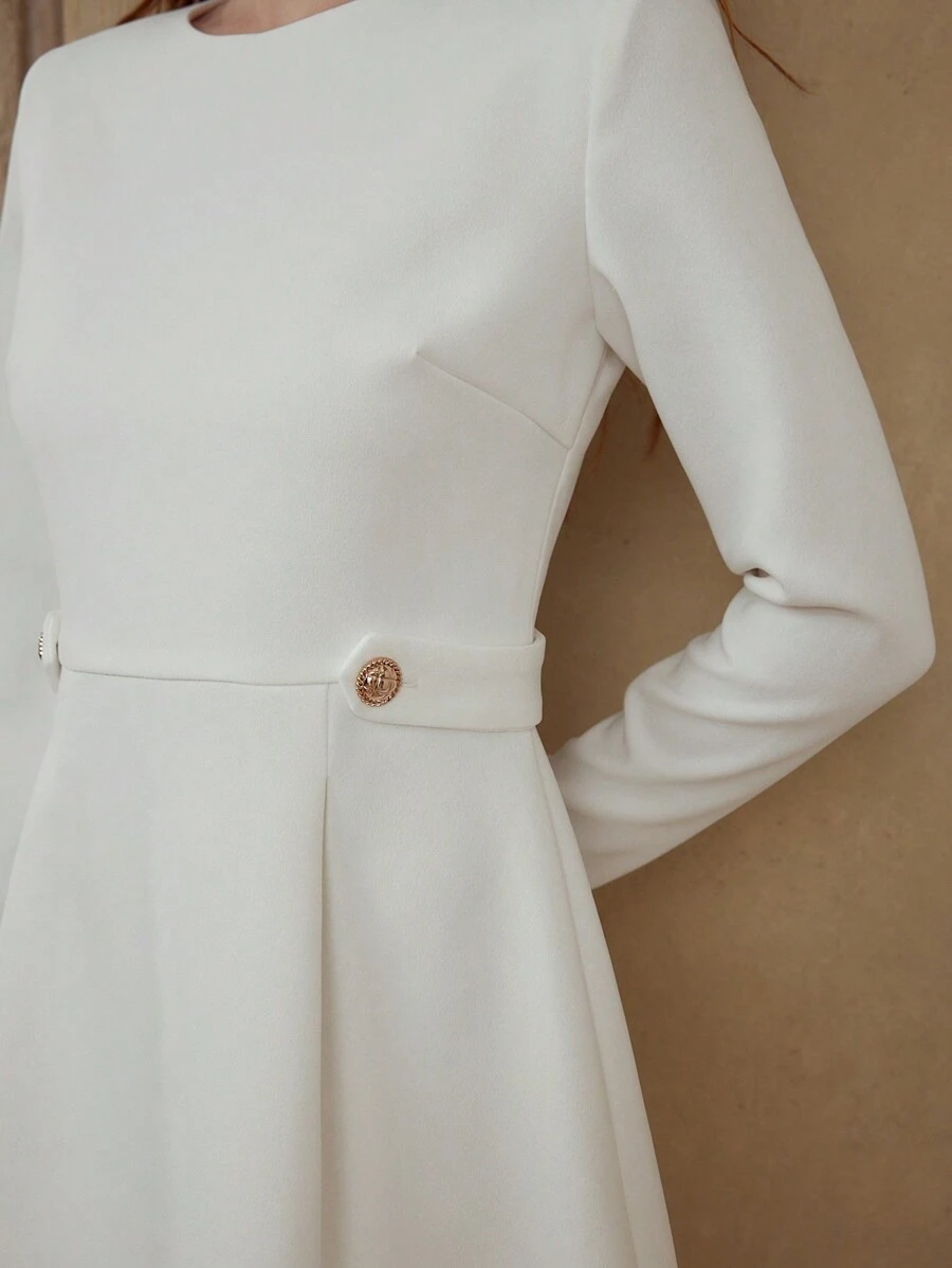 MOTF PREMIUM A-Linien-Kleid mit Knopfdekor