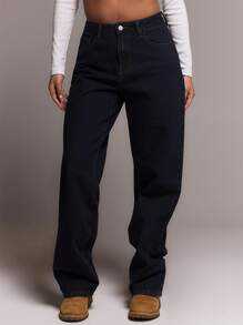 MUSERA Indigo Wash Straight Leg Jeans, Spring 90's Y2k Streetwear Casual Concert Chic Summer - Navy Blue - View 2