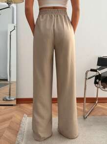 EURMUSE GOLD BUTTON DETAILED BEIGE Straight Leg PANTS - Beige - View 2
