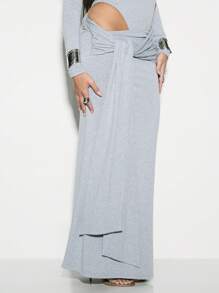 KIZN 褶皱垂坠长裙柔软针织及地裹身式休闲优雅晚会婚礼宾客春夏秋季