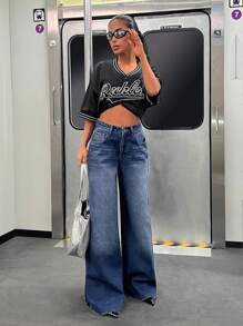 EURMUSE HIGH WAIST WIDELEG Y2K STYLE LOOSE JEAN - Dark Wash - View 3