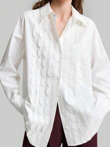 Ontre 2025新款女士波浪荷叶边下摆宽松优雅长袖衬衫，春季百搭优雅日常穿着，圣诞节、秋冬新年皆宜 - 白色 - 查看 3