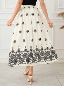 Lacomfia Women's Casual Floral Print Long Skirt For Vacation Fall Cloth For Women - Apricot - View 2
