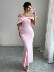 Rafferiza Women's Satin Dress With Large Bow Decor Bustier - Baby Pink - View 5