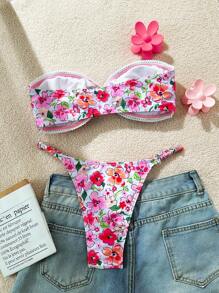 SHEIN Swim Kobiety obcisłe seksowne plażowe Ditsy Floral Tube Top Casual Beach 2 Pieces Swimsuit
