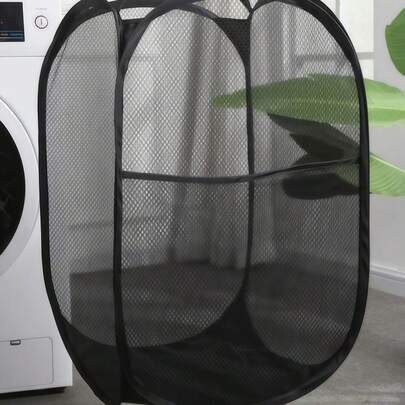 1pc Large Capacity Foldable Mesh Laundry Basket,Plain Polyester Mesh Large Laundry Hamper ,Solid Color Laundry Basket, For Clothes Storage, Sundries Storage,Household Dress Pants Shoes Jeans Boots Skirt