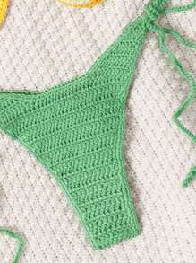 Swim Mod Simple Lemon Crochet Bikini Set Top & Bottom , Fashionable Casual Everyday Wear, Summer Beach Vacation - Green - View 3