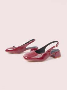 CUCCOO DOLLMOD Women's Mary Jane High Heel Square Toe Pumps - Burgundy - View 2