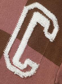 Manfinity Homme Cárdigan casual holgado de una hilera, de manga larga y estampado a cuadros, para hombre talla grande, Cárdigan de hombros caídos con letra para otoño/invierno, cárdigan casual de mezcla de colores, como regalo para el esposo o novio