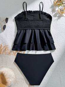 Tankini 2 piese Teen Girl Noua colecție 2025, Culoare uni, Potrivit pentru spa, plajă, piscină, modă, ocazional, vară, cadou