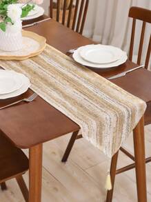 1pc Vintage Jacquard Table Runner, Golden Striped Dining Table Decor For Restaurant And Living Room,Fall Decor,Autumn Decor,Room Decor