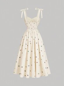 SHEIN MOD Front Tie Butterfly Ditsy Floral Clear Romantic Pastoral Style Suspender Dress, Vacation Dress, Elegant Dress, Tea Party Dress, Female Date Dress, Valentine's Day Dress, Summer Dress, Cruise Dress, Beach Dress