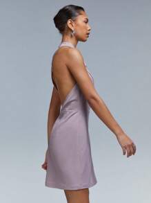 Athîral Vestido corto casual de mujer de cuello redondo sin mangas liso