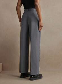 AKNOTIC Business Casual 男士编织长款中腰直筒休闲裤，适合日常穿着 - 灰色 - 查看 6