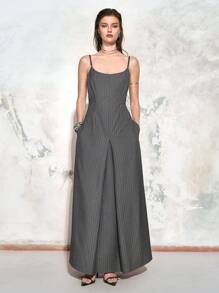 Chiquease Women's Striped Backless Spaghetti Strap Maxi Dress For Spring&Summer,Summer Outfits For Women,Sexy Dress,Vacation Outfits - Grey - View 5