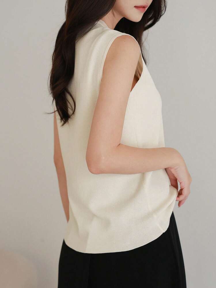 Women Casual Commuting Sleeveless V-Neck Cardigan Knitwear Top, Spring/Summer