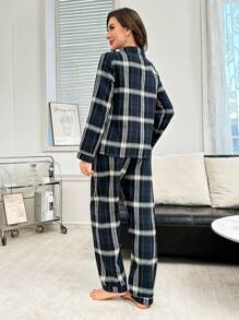 女士休闲格子图案睡衣套装 - 彩色 - 查看 2