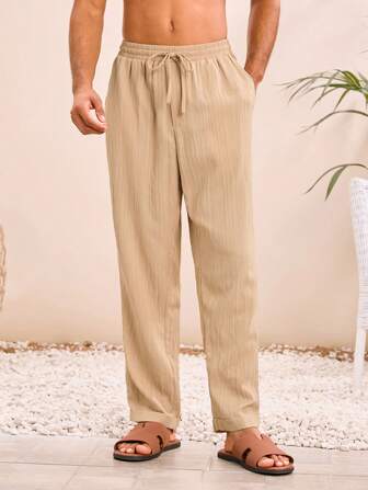 Manfinity ModaGents Pantalones rectos casuales y sueltos de unicolor, versátiles y cómodos para uso diario para hombres