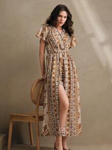 Anewsta Damska nowa sukienka maxi w stylu boho z kwiatowym nadrukiem, wiosna, lato, Wielkanoc, festiwal, boho