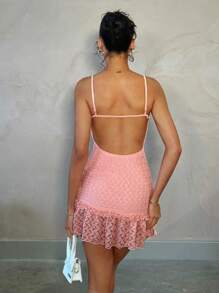 SHEIN BAE 女士粉色纹理针织甜心领修身迷你连衣裙，优雅的夏季派对度假装，适合浪漫约会、女孩聚会和度假活动 - 粉色 - 查看 2