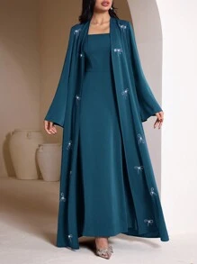 Veilorie 女士蝴蝶结水钻连衣裙和端庄长袍套装 - 水鴨藍 - 查看 4