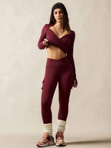 VARSITIE 女士纯色不对称腰带工装口袋运动裤