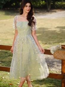 Vintamour Vestido vintage elegante con estampado floral, vestido de malla bordada para mujer, vestido informal de verano para playa o fiesta de té, conjuntos de verano para mujer, vestidos de verano para mujer, conjuntos de vacaciones para mujer, Pascua para mujer, conjuntos de primavera para mujer, vestido de Pascua de San Patricio para mujer, vestidos de primavera para mujer, vestido de invitada de boda para mujer, vestidos para mujer, ropa elegante de verano, vestidos de cumpleaños para mujer, vestidos para mujer, vestidos de verano para vacaciones de primavera, vestidos de sol para mujer, vestido de vacaciones