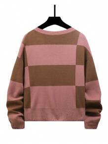 Manfinity Homme Cárdigan casual holgado de una hilera, de manga larga y estampado a cuadros, para hombre talla grande, Cárdigan de hombros caídos con letra para otoño/invierno, cárdigan casual de mezcla de colores, como regalo para el esposo o novio