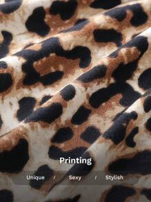 SHEIN SXY 女式夏季豹紋擴口性感背心連身褲 - 棕色 - 查看 3