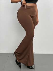 Maweii Plus Size Solid Color Simple Back Strap Leggings, Casual For Everyday Wear