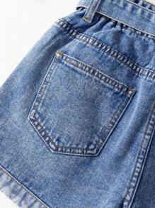 Tween Girl' New Fashionable Denim Shorts With Ruffled Waist And Rhinestone Design