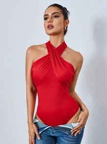 Chiquease Women's Casual Sexy Sleeveless Bodysuit With Tie