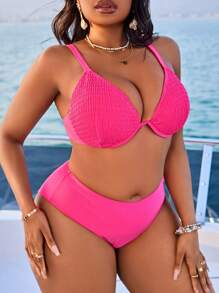 Bộ đồ bơi bikini có gọng nhún bèo cỡ lớn cho nữ, giải trí và ngày lễ, cho kỳ nghỉ hè ở bãi biển - Màu Hồng Tươi - Xem 4