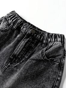 Tween Boy' New Casual Fashion Washed Black Denim Cargo Shorts, School, Campus, College Summer Holiday - Black - View 5