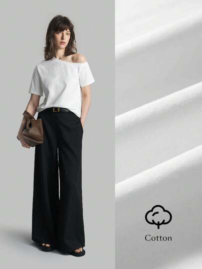 Ontre Camiseta casual de mujer de manga corta con cuello asimétrico y unicolor, para verano