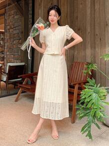 DAZY Nouvel ensemble élégant et texturé de 2 pièces pour femmes pour l'été - Beige - Voir 7