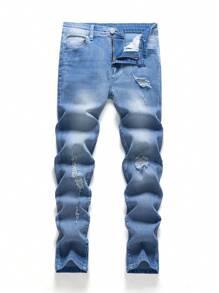 Tween Boy Denim Jeans, New Casual Fashion Ripped Washed Stretch Slim Fit Blue Jeans - Medium Wash - View 3