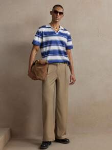 男士针织条纹宽松插肩领休闲 Polo 衫，适合夏季、度假、日常穿着 - 彩色 - 查看 3