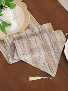 1pc Vintage Jacquard Table Runner, Golden Striped Dining Table Decor For Restaurant And Living Room,Fall Decor,Autumn Decor,Room Decor