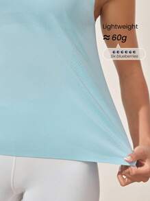 GLOWMODE Seamless Coolmax Flex Fit Bonded Hem Collar Jacquard Waist Length Vest Tee Top Medium Impact Running Training Workout Gym - Blue - View 6